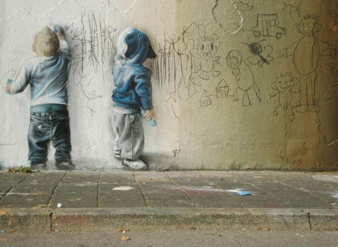 street-art-mural-graffiti-two-kids-scrawling-drawing-on-wall-delft-codex-intferno